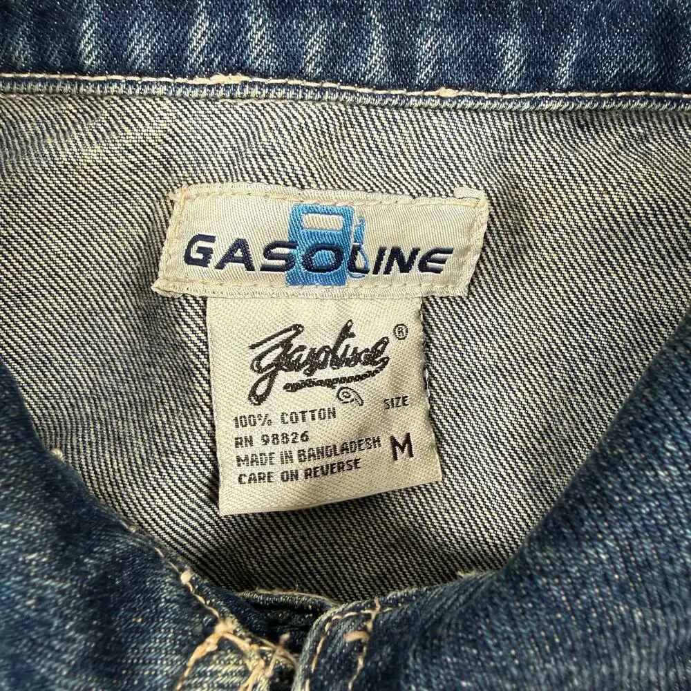 Gasoline Youth Medium Denim Jean Jacket Blue Cotton Button Front Y2K